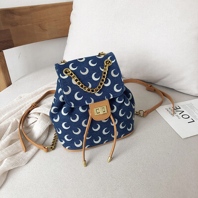 

Leisure chic retro canvas bag fashion chain shoulder bag new 2019 bucket shoulder slung bag
