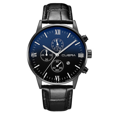 

Gobestart Mens Leather Military Alloy Analog Date Quartz Wrist Watch Business Watches