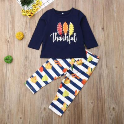 

2pcs Toddler Baby Girl Thanksgiving Clothes T-shirt TopsLong Pants Outfit Set