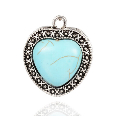 

Heart Alloy Synthetic Turquoise Pendants Antique Silver 30x25x10mm Hole 3mm