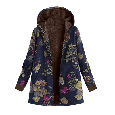 

Fall Hot Women Hooded Long Sleeve Vintage Ladies Fleece Thicken Button Long Coat