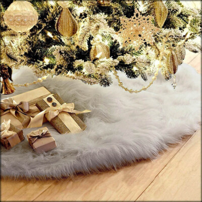 

Gobestart 75cm Christmas Plush Long Haired Christmas Tree Skirt Christmas Home Decor GN