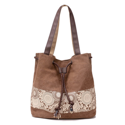 

2017 Casual Shopping Handbag Fashion Women Canvas Shoulder Bag Flower Bags Big Capacity Drawstring Tote