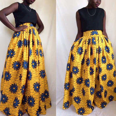 

2019 African Womens Print High Waist Vintage Party Long Maxi Skirt Dress -XL