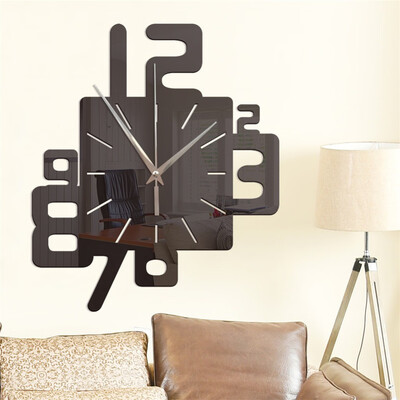 

Gobestart Modern 3D Mirror Geometric Digital Mirror Wall Clock Home Office Interior Decor
