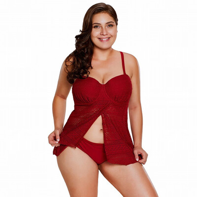 

Home Plus Size strap transparent lace swing with steel support with chest pad split swimsuit