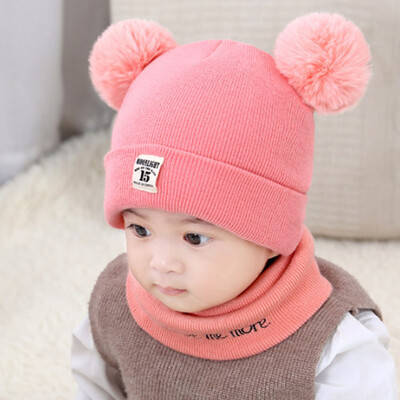 

Kids Baby Boys Girls Hooded Caps Hat Winter Warm Knit Flap Cap Scarf Suit For 0-1 Years Old