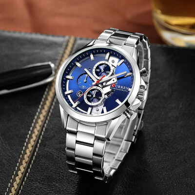 

Gobestart Mens Business Steel Strap Waterproof Calendar Casual Quartz Tri-Eyes Watch