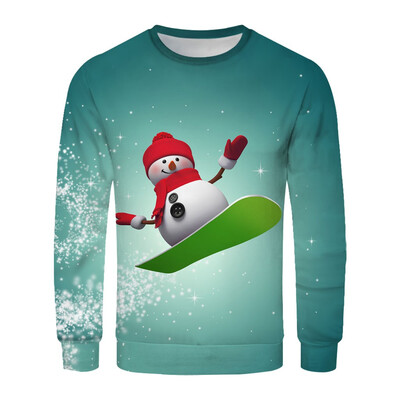 

Toponeto Christmas Couples 3D Printed Long-sleeved Sweater With Round Collar Blouse