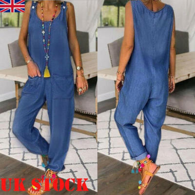 

Women New Casual Loose Sleeveless Jumpsuit Dungarees Playsuit Trousers Overalls