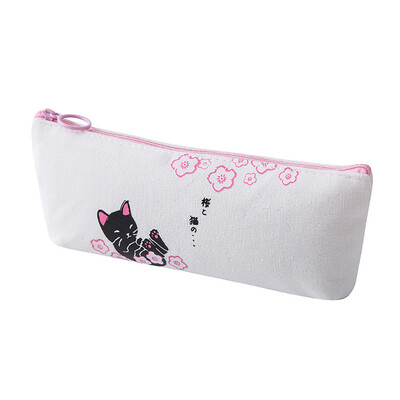 

Siaonvr Kawaii Pink Cat Capacity Canvas Pencil Case Pen Box Girls School Stationery Bag