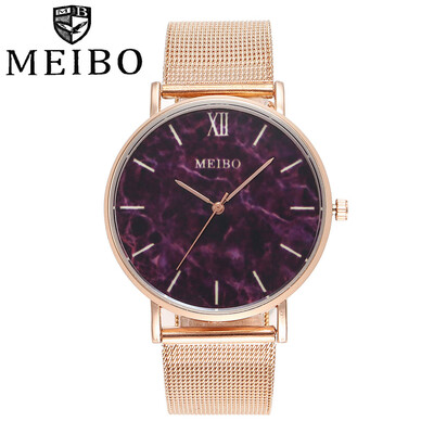 

MEIBO Women Fashion Rose Gold Roma Dial Quartz Watches Casual Ladies Stainless Steel Watches Gift Clock Relogio Feminino 533