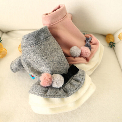 

Bow-knot Dress For Girl Dog Winter Thickening Woolen Clothes Princess Skirt With Double Colored Fluffy Balls And Bowknot