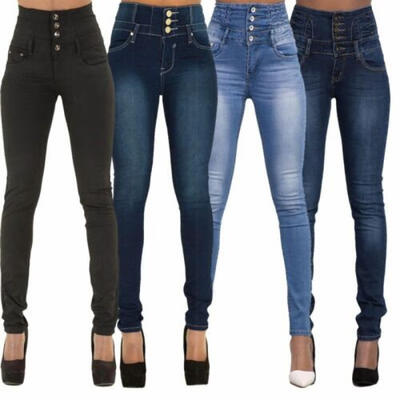 

Women Denim Skinny Pants High Waist Stretch Jeans Pencil Tight Trousers 4 Colors