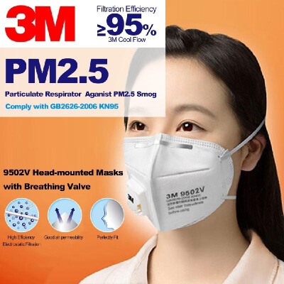 

3M 9502v Particulate Respirator KN95 Head-mounted Masks with Breathing Valve Aganist PM25 Smog Dust 25 Pcs Individual Packing