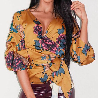 

Nomeni Womens Floral V Neck Bandage Button Tops Ladies Summer Beach T-Shirt Blouse