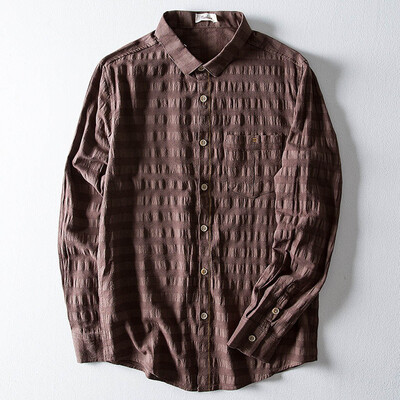 

Toponeto Mens Casual Ethnic Style Cotton Linen Stripe Long Sleeve Shirt Blouse Tops