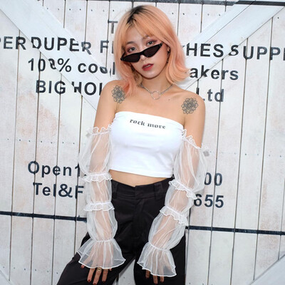 

Nomeni Women Off Shoulder Boob Tube Crop Top Bralet Mesh T Shirt Cami Tank Top BKL
