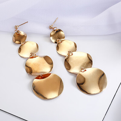 

E0125 Rock Punk Big Round Geometric Gold Color Metal Long Dangle Earrings For Women Bohemian Party Exaggerated Fashion Jewelry