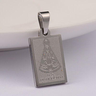 

304 Stainless Steel Pendants Rectangle with Nossa Senhora Aparecida Stainless Steel Color 205x12x2mm Hole 6x4mm