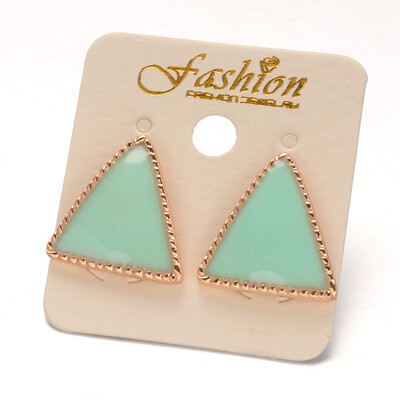 

Golden Alloy Enamel Triangle Ear Studs DarkGreen 19x85mm Pin 06mm