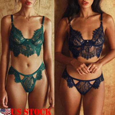 

US STOCK Womens Sexy Lingerie Lace G-string Bra Set Bralette & Panties Underwear