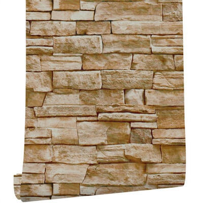 

Peel & Stick Wallpaper Orange-brown Stone Brick Pattern Self Adhesive Removable Wallpaper Home Decor Length 3m