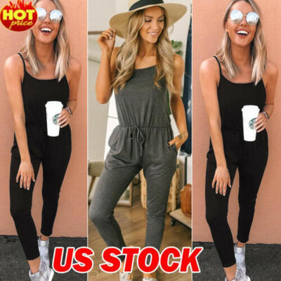 

Women Sleeveless Cotton Linen Loose Wide Leg Jumpsuit Overall Long Trousers Pant