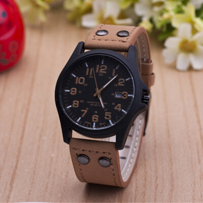 

New casual imitation leather calendar quartz watch mens military table selling