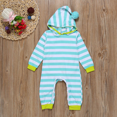 

Newborn Baby Boy Girl Clothes Long Sleeve Striped Hooded Romper Jumpsuit Outfits