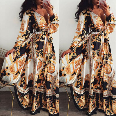 

Women Ladies Boho Vintage Maxi Dress Holiday Long Sleeve Evening Party Cocktail