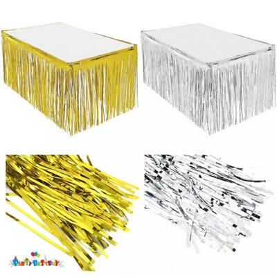 

9 ft x 29&quotSummer Party Metallic Fringe Table Skirt Foil Tinsel Table Skirt for luau Party Birthday Anniversary Chr
