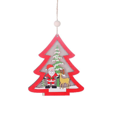 

Portable Delicate Christmas Decoration Wooden Hollowed-Out Figure Creative Christmas Tree Pendant With Light