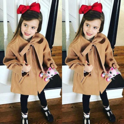 

Toddler Kids Baby Girls Warm Wool Bowknot Trench Coat Overcoat Outwear Jacket