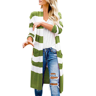 

Toponeto Fashion Women Autumn And Winter Cardigan Pocket Striped Sweater Jacket Coat
