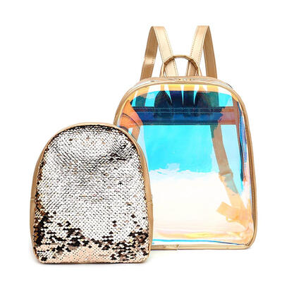 

2pcsset PVC Transparent Clear Sequins Women Backpacks Shoulder Bags