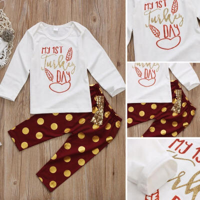 

2pcs Toddler Kids Baby Girls Long Sleeve Xmas T-shirt Bowknot Pants Outfits Set