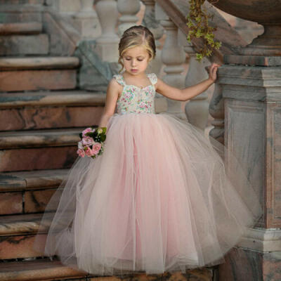 

Toddler Kids Girl Flower Princess Dress Baby Party Wedding Lace Tulle Tutu Dress