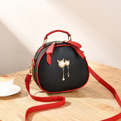 

Korean casual female bag hit color side small round bag cute cat shoulder diagonal package cherry girl handbag