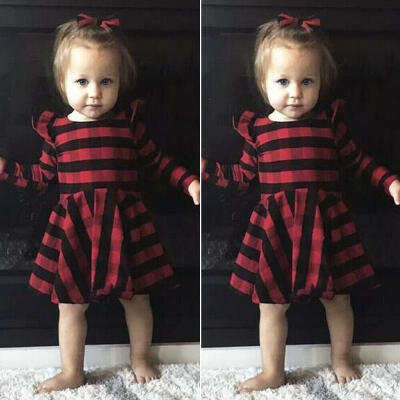 

Christmas Toddler Kids Baby Girl Red Plaid Flying Sleeve Dresses Playwear 6M-5Y