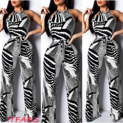 

Women spaghetti strap wide legs Bodycon Jumpsuit V-neck Romper Trousers Clubwear