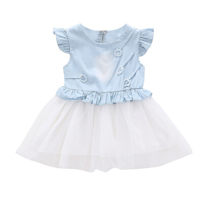 

2019 New Summer Casual Baby Girls Denim Patchwork Design Flare Sleeve Dress Kids Toddler Pageant Sundress