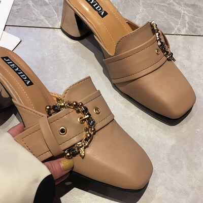 

Baotou Semi-slippers Women in Summer Fashion Wear Korean Version Womens Shoes High-heeled&Rough-heeled Muller Sandals&Sli