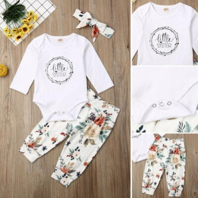 

Newborn Baby Girl Clothes Little Sister Romper Floral Leggings Pants Outfits