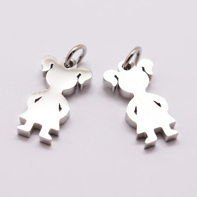 

316 Stainless Steel Pendants Girl Silhouette Pendants Stainless Steel Color 16x9x2mm Hole 3mm