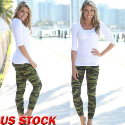 

US Women Pencil Yoga Stretch Casual Camouflage Pants Ladies High Waist Trousers