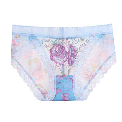 

Women Seamless Panties Underwear Embroidered Lace Briefs For Female Transparent Mesh Mid-Rise Sexy Panties Summer New Hot Sale