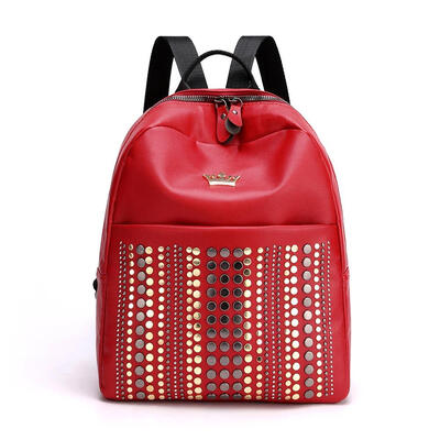 

Crown Rivets Travel Backpacks Women PU Leather Casual Shoulder School Bags