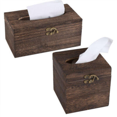 

Retro Wooden Rectangle Tissue Paper Box Case Cover Napkin Holder Bar House Decor