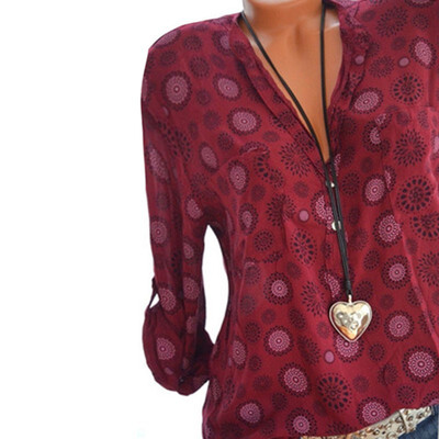 

2019 Women Fashion Casual V-neck Long sleeve Printing Tops